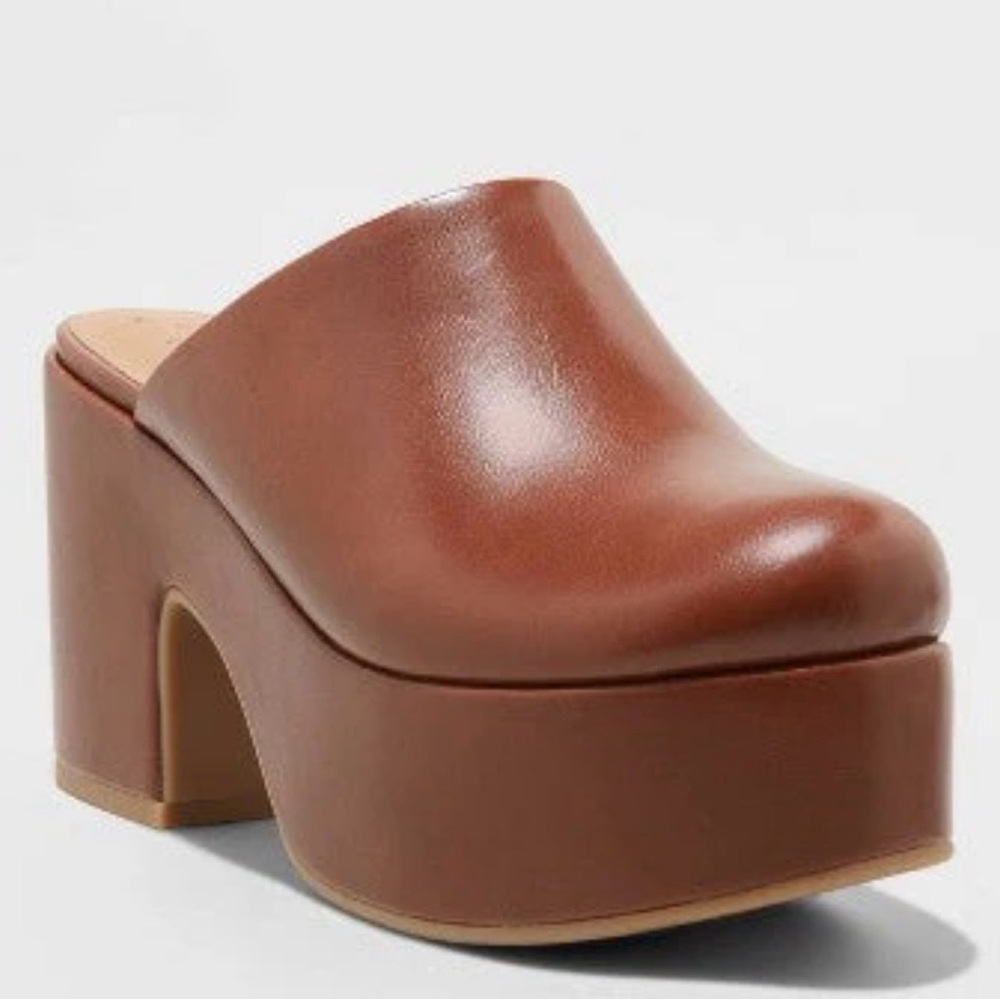 Women’s Brown Platform Mule Clog - A New Day Memory Foam